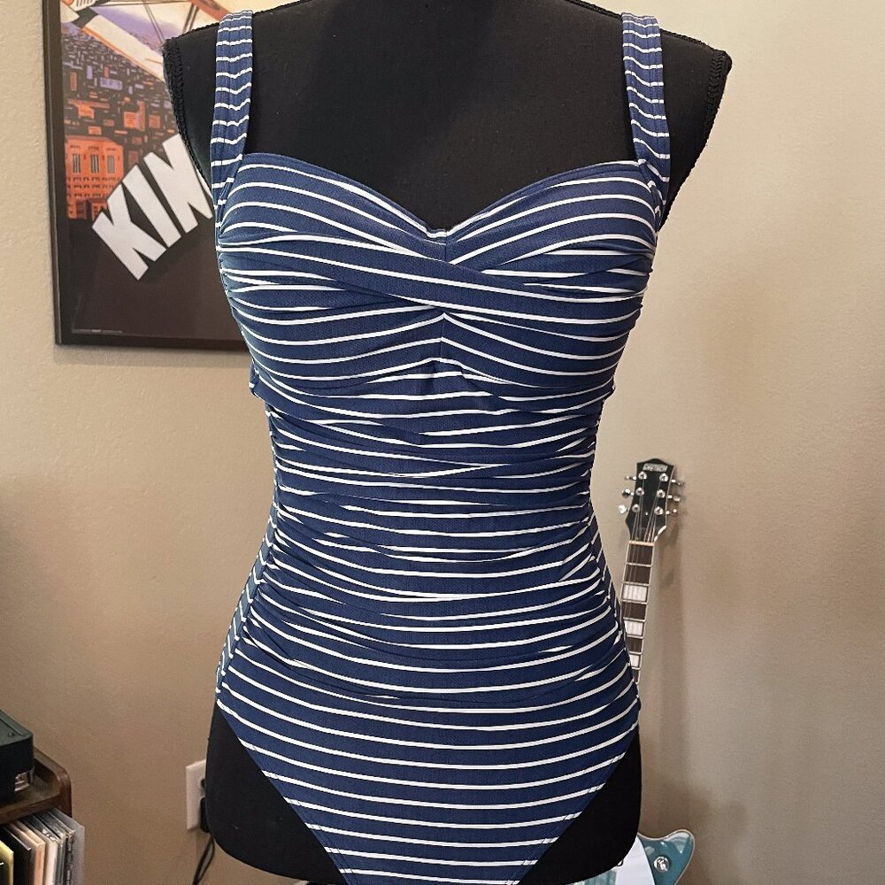 Nip Tuck Nautical Women's One Piece Navy Striped Swimsuit